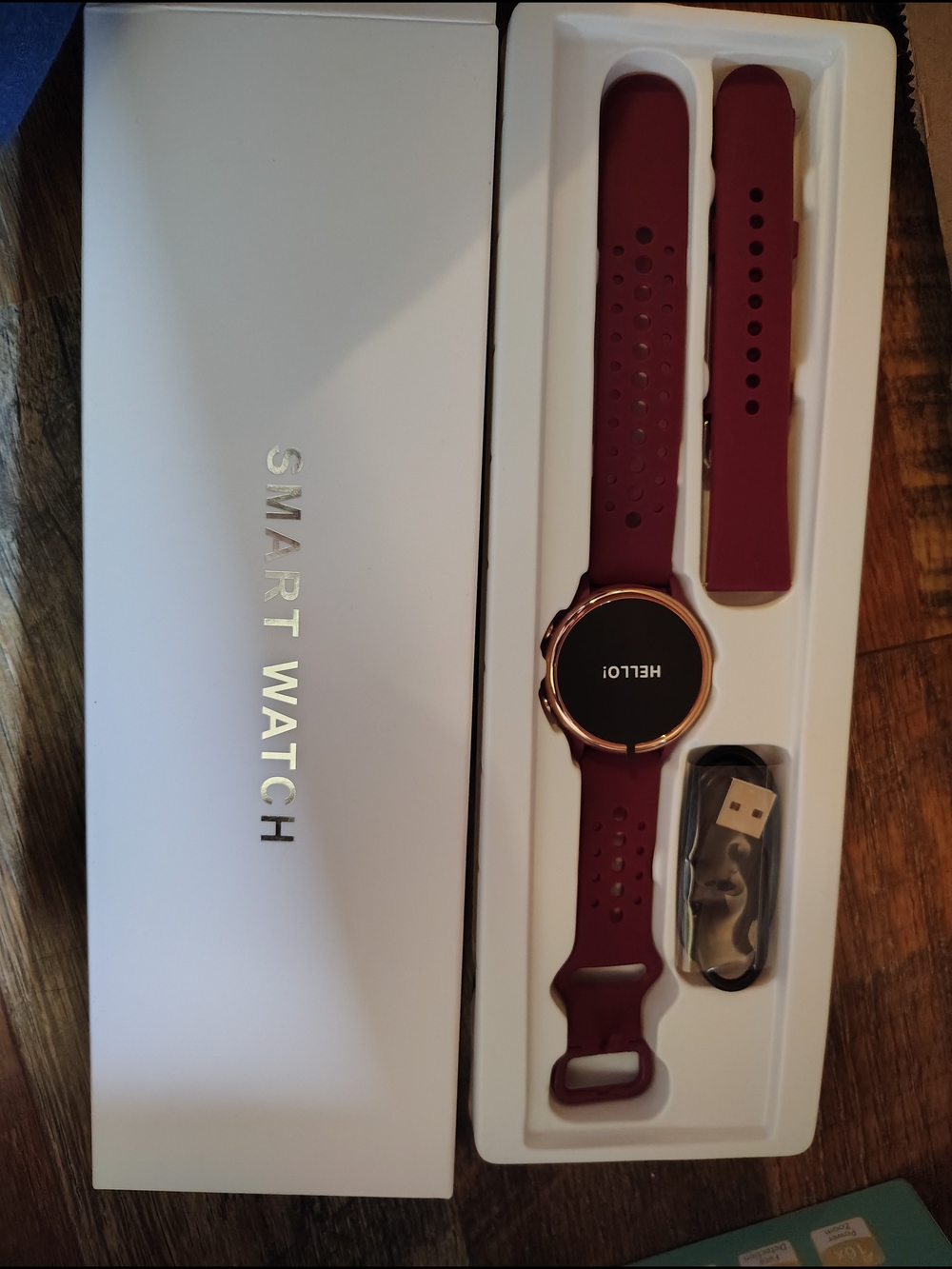 Smart Watch with Burgundy Silicone Band - Brand Unknown